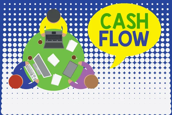 Kézírás SMS Cash Flow. Koncepció jelentése Pénzmozgás a likviditás befolyásolása Kerekasztal férfi alkalmazottak elektronikus eszközök dokumentumok kávéscsésze. — Stock Fotó