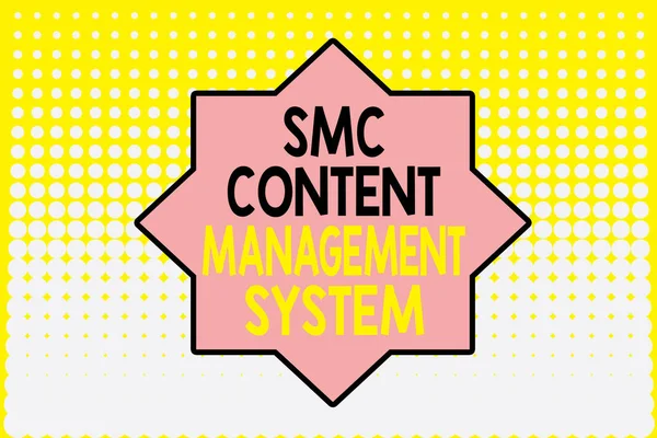 Schreibnotiz, die das smc Content Management System zeigt. Business-Foto präsentiert analysisgae Erstellung und Modifikation der Beiträge verschwinden Punkte mittleren Hintergrund-Design. Gradientenmuster. futuristisch. — Stockfoto