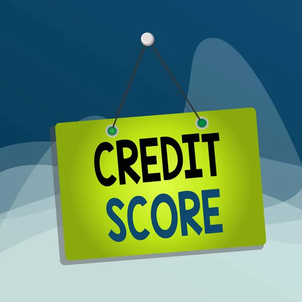 Writing note showing Credit Score. Business photo showcasing creditworthiness of an individual based on credit files Memo reminder empty board attached background rectangle. — Stock Photo, Image