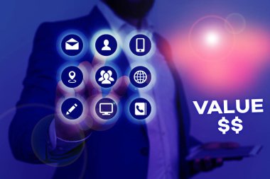 Kelime yazma metni Değer Dolar. Şu anda çalışan sürecin işlem kimliğinin değeri için iş konsepti.