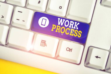 El yazısı metni Çalışma Süreci. Kavram anlamı Standart yordamlar nasıl belirli bir iş kuralları sistemi Beyaz pc klavye beyaz arka plan tuşu kopyalama alanı üzerinde boş not kağıdı ile işlemek için.