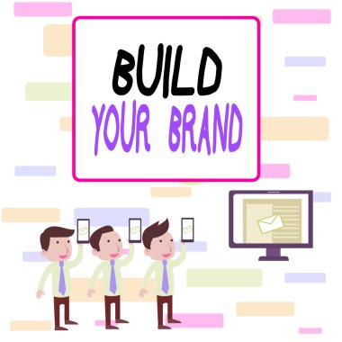 Markanızı İnşa Edin 'i gösteren bir not yazıyorum. Reklam kampanyaları kullanarak marka eşitliğinin arttırılması, Sms Email Pazarlama Medya Seyircisi Cazibesi Pc Hoparlörleri.