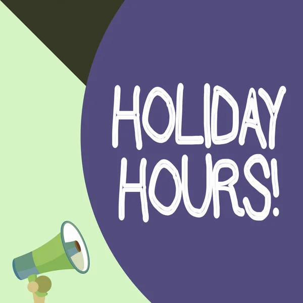 Word writing text Holiday Hours. Business concept for Overtime work on for employees under flexible work schedules Half part blank huge balloon empty text with small megaphone. Announcement. — Stock Photo, Image
