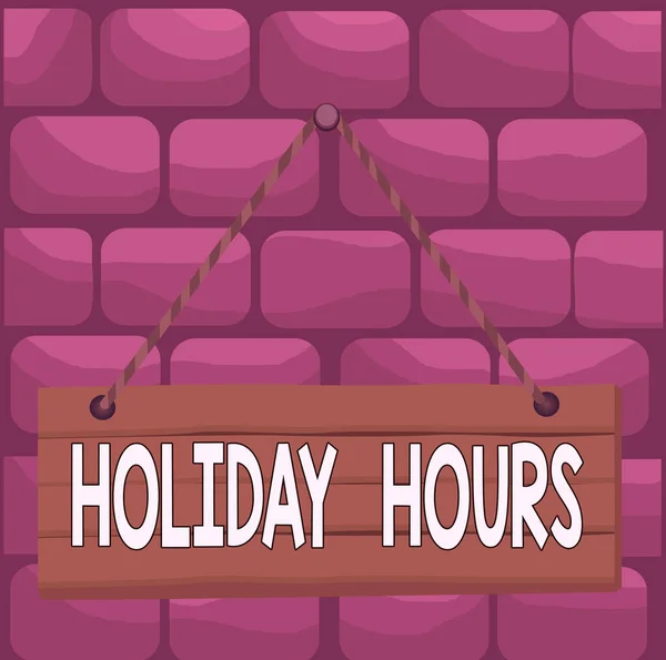 Handwriting text Holiday Hours. Concept meaning employee receives twice their normal pay for all hours Wood plank nail pin string board colorful background wooden panel fixed. — Stock Photo, Image