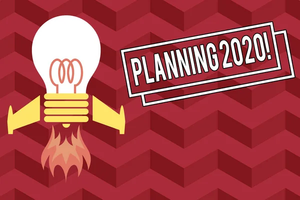 Word writing text Planning 2020. Konsep bisnis untuk proses pembuatan rencana untuk sesuatu tahun depan ^ Top view launching bulb rocket fire base. Memulai proyek baru. Ide bahan bakar . — Stok Foto