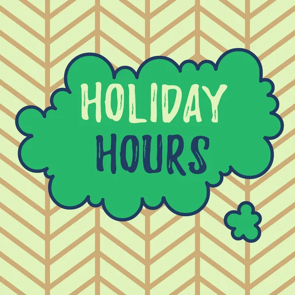 Writing note showing Holiday Hours. Business photo showcasing employee receives twice their normal pay for all hours Asymmetrical uneven shaped pattern object multicolour design. — Stock Photo, Image