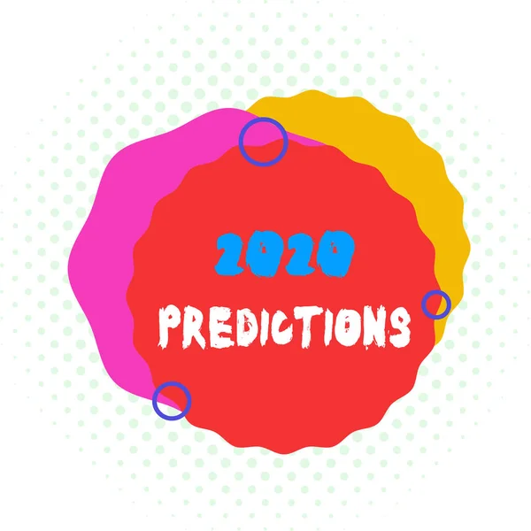 Texto de escritura de palabras 2020 Predicciones. Concepto de negocio para la declaración sobre lo que crees que sucederá en 2020 Diseño de objeto de patrón de formato asimétrico desigual . —  Fotos de Stock