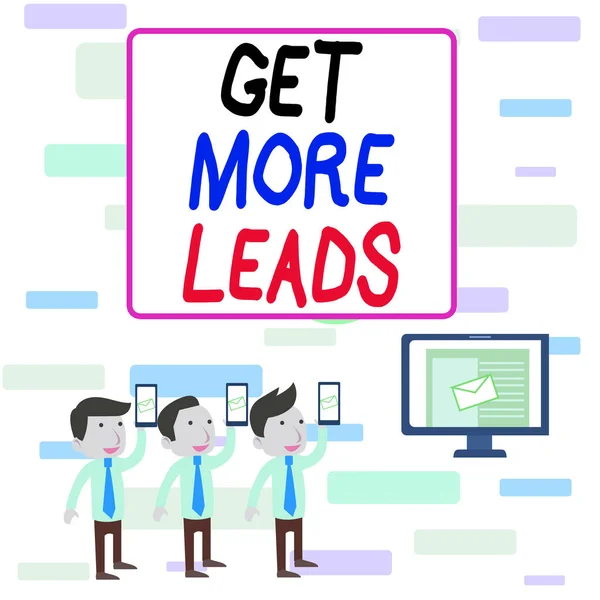 Piszę notatkę pokazującą Get More Leads. Business photo showcasing to have more customers and improve your target sales Sms Email Marketing Media Publiczność Atrakcja Pc Głośnik. — Zdjęcie stockowe