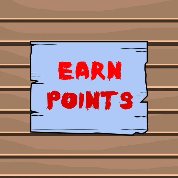 Conceptual hand writing showing Earn Points. Business photo text getting praise or approval for something you have done Wooden plank slots grooves wood panel colored board lumber.