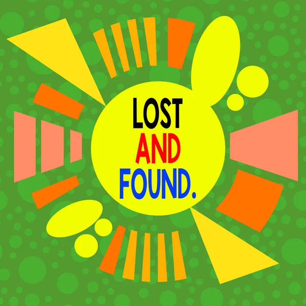 Handwriting text writing Lost And Found. Concept meaning a place where lost items are stored until they reclaimed Asymmetrical uneven shaped format pattern object outline multicolour design. — Stockfoto