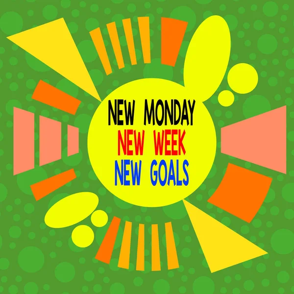 Handwriting text writing New Monday New Week New Goals. Concept meaning showcasing next week resolutions To do list Asymmetrical uneven shaped format pattern object outline multicolour design. — Stockfoto
