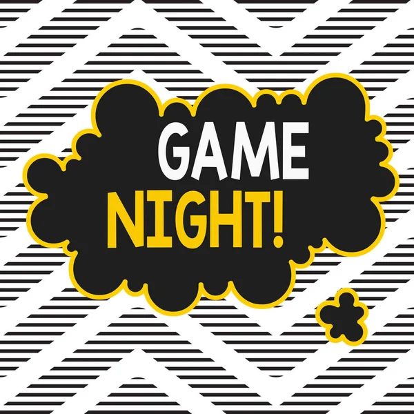 Psát text Game Night. Koncept znamená obvykle jeho svolán na dospělých herních datech, jako je poker s přáteli asymetrický nerovnoměrný tvar vzoru objektu obrysu vícebarevný design. — Stock fotografie