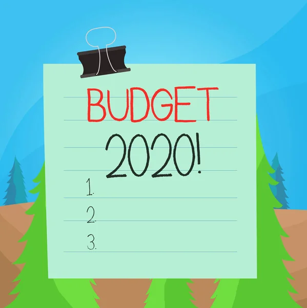 Word γράψιμο κείμενο Προϋπολογισμός 2020. Επιχειρηματική έννοια για την εκτίμηση των εσόδων και των δαπανών για το επόμενο ή τρέχον έτος. — Φωτογραφία Αρχείου