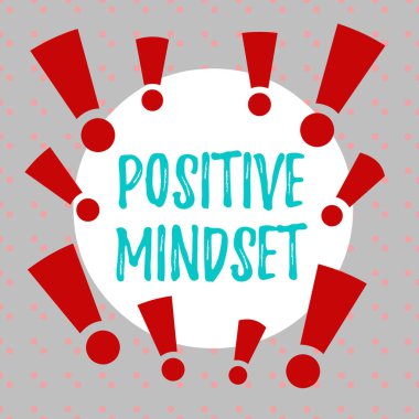 Kelime yazma metni Pozitif Düşünce. Uygun sonuçlar beklediğiniz zihinsel davranış için iş konsepti asimetrik biçimsiz şekil nesne ana hatları çok renkli tasarım.