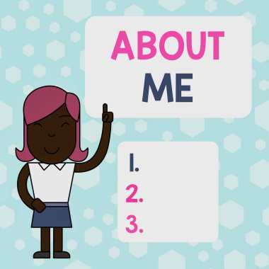 Hakkımda bir şeyler gösteren bir not yazıyorum. İş fotoğrafı sergisi birisine senin iyi ve kötü özelliklerini ve geçmiş olaylarını anlatıyor Yükseltilmiş Sol Dizin Parmaklı Kadın Boş Metin Kutusunu Gösteriyor.