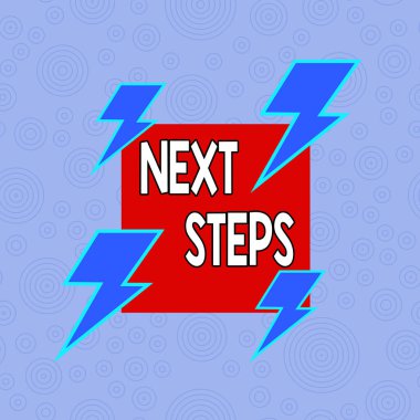 Sonraki adımları gösteren kavramsal el yazısı. İş fotoğrafı metni başka bir şeyi bitirdikten sonra yaptığınız ya da planladığınız bir şey Asimetrik biçim deseni nesne ana hatları çok renkli tasarımı.