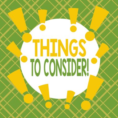 Düşünecek Şeyler gösteren metin işareti. Kavramsal fotoğraf karar vermek için bir şeyi dikkatlice düşünün. Asimetrik düzensiz biçim şekli nesne ana hatları çok renkli tasarım..