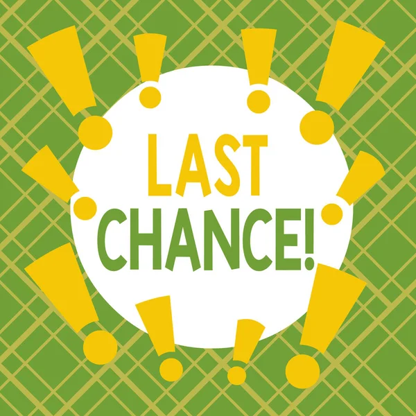 Text sign showing Last Chance. Conceptual photo final opportunity to achieve or acquire something you want Asymmetrical uneven shaped format pattern object outline multicolour design.