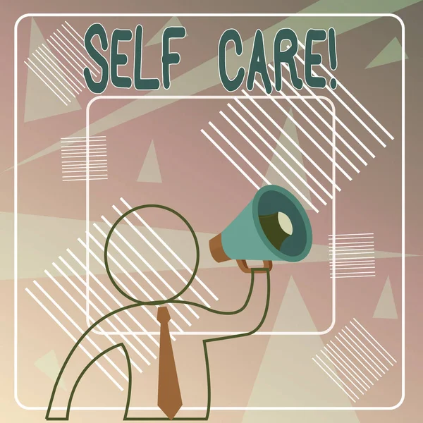Kézírás szöveg Self Care. Koncepció jelentése gyakorlat, hogy tegyen lépéseket, hogy megőrizze vagy javítsa a saját egészségét körvonalazódik szimbólum Man hangszóró Making Közlemény Adó utasítások. — Stock Fotó