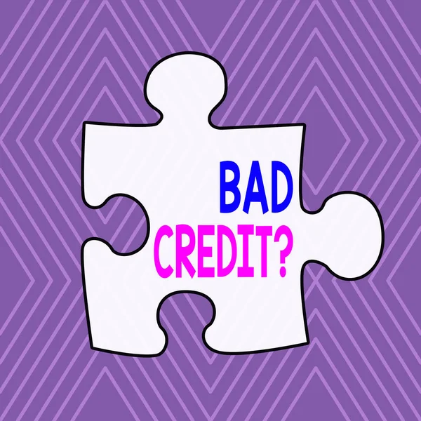 Text sign showing Bad Creditquestion. Conceptual photo inabilityof a demonstrating to repay a debt on time and in full Infinite Geometric Concentric Rhombus Pattern against Lilac Background. — Stock Photo, Image