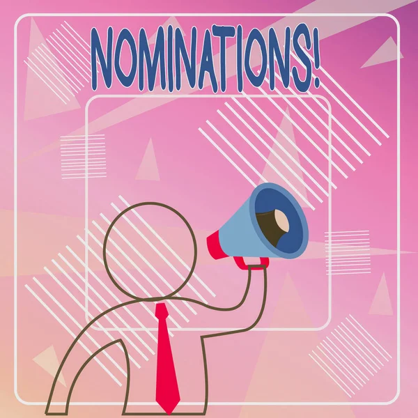 手写文本提名。被提名人或被提名者被提名为获奖者的概念意谓行动. — 图库照片