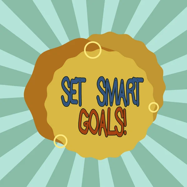 Znak tekstowy pokazujący Set Smart Goals. Konceptualna lista zdjęć, aby wyjaśnić swoje pomysły skupić wysiłki używać czasu mądrze asymetryczne nierównomierny kształt szablonu obiektu zarys wielobarwny. — Zdjęcie stockowe