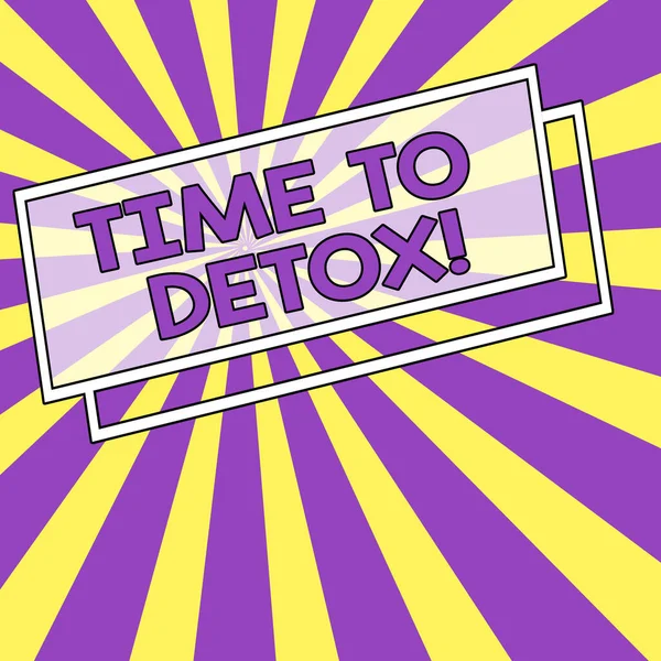 Rukopisný text Time To Detox. Koncepce znamená, když očistit své tělo od toxinů nebo přestat konzumovat drogy výbuch výbuchu s žluté pastelové paprsky hloubky a perspektivy. — Stock fotografie
