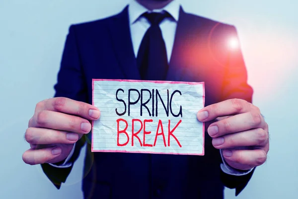 Handwriting text Spring Break. Concept meaning Vacation period at school and universities during spring.