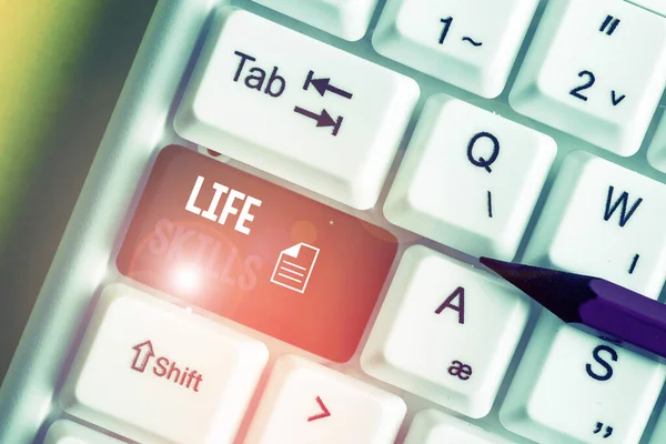 Word writing text Life Skills. Business concept for skill that is necessary for full participation in everyday life White pc keyboard with empty note paper above white background key copy space. — Stock Photo, Image