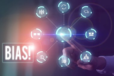 Kelime yazma önyargısı. Bir grup resim sistemi şeması modern teknoloji akıllı aygıtı için eğilim veya önyargı için iş konsepti.