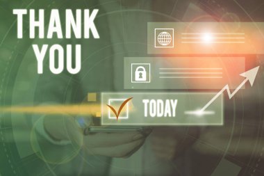 Conceptual hand writing showing Thank You. Business photo text a polite expression used when acknowledging a gift or service Picture photo network scheme with modern smart device.