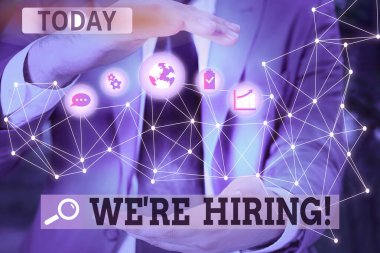 Sözcük yazma metni kiralıyoruz. Uygulamaları incelemek ve adayları bulmak için iş konsepti Fotoğraf sistemi şeması modern teknoloji akıllı aygıtı.