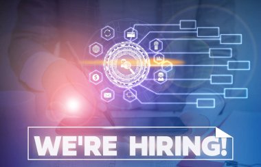 Sözcük yazma metni kiralıyoruz. Uygulamaları incelemek ve adayları bulmak için iş konsepti Fotoğraf sistemi şeması modern teknoloji akıllı aygıtı.