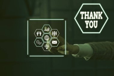 Kelime yazma metni. Teşekkürler. Bir hediye veya hizmet kabul ederken kullanılan kibar ifade için iş konsepti Fotoğraf sistemi ağı şeması modern teknoloji akıllı aygıtı.