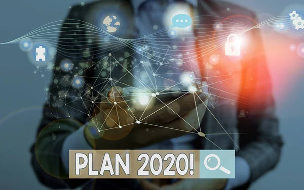 Textzeichen, das Plan 2020 zeigt. Konzeptionelles Foto detaillierter Vorschlag, etwas im nächsten Jahr zu erreichen Bild Foto-System Netzwerk-Schema moderne Technologie intelligentes Gerät. — Stockfoto