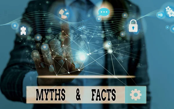 Word writing text Myths And Facts. Business concept for usually traditional story of ostensibly historical events Picture photo system network scheme modern technology smart device. — Stock Photo, Image