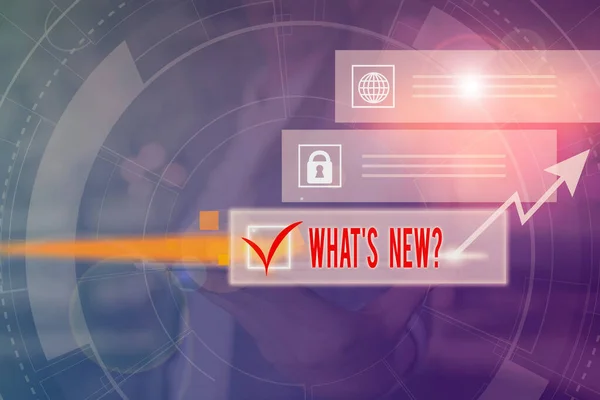 Handwriting text What S New Question. Concept meaning when you ask someone about his current live events actions Picture photo system network scheme modern technology smart device.