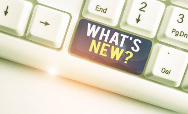 Kelime yazma metni Ne S Yeni Soru. Birisine güncel canlı olaylar hakkında soru sorduğunuzda iş konsepti beyaz arka plan tuşu kopyalama alanının üzerinde boş not kağıdı olan Beyaz pc klavyesi.