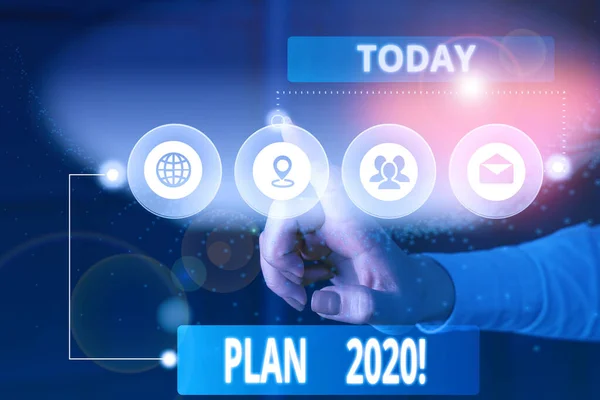 Tekstbord met Plan 2020. Conceptuele foto gedetailleerd voorstel doen volgend jaar iets te bereiken Foto foto systeem netwerk regeling moderne technologie slim apparaat. — Stockfoto