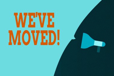 Taşıdığımız Kelime Yazma metni. Bir konuttan başka bir yere gitmek için iş konsepti Boş Konuşma Kabarcığı Fotoğraf Megafonunun yarısını kapsıyor Bir duyuru yapın.