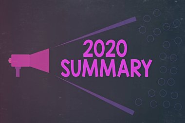 2020 'nin özetini gösteren bir not. Özellikle 2020 Megafon Genişletilen Gürültü ve Cilt Aralığı 'nı kapsayan kapsamlı bir iş fotoğrafı sergileniyor..