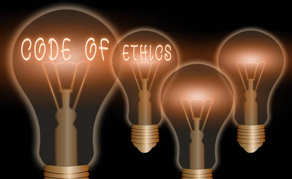 Text sign showing Code Of Ethics. Conceptual photo basic guide for professional conduct and imposes duties. — Stock Photo, Image