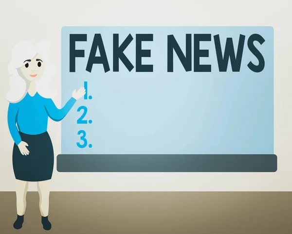 Записка про Fake News Бізнес-фото демонструє фальшиву інформацію, публікуючи під виглядом справжніх новин Жіночий аналіз Ху Представляючи прямокутну пляму. — стокове фото