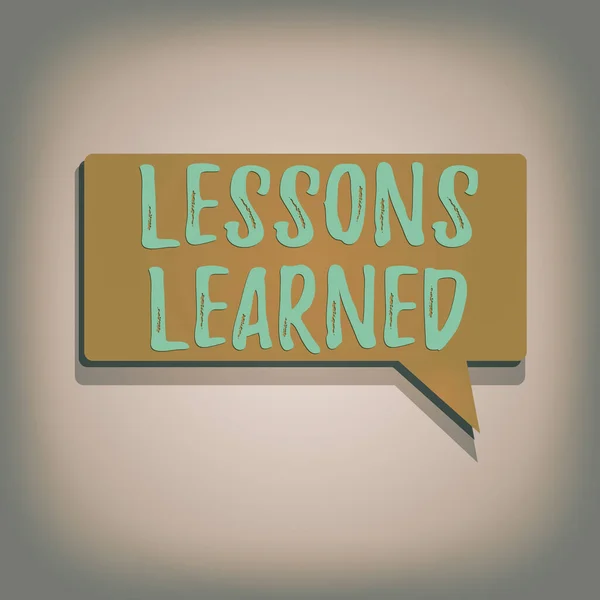 Handwriting text Lessons Learned. Concept meaning the knowledge or understanding gained by experience Rectangular shape Solid color Halftone Blank Speech Bubble with Shadow. — Stock Photo, Image