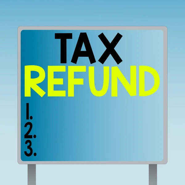 Znak tekstowy wskazujący zwrot podatku. Conceptual photo refund on tax when the tax liability is less than the tax paid Blank Square shape Billboard Standing with Frame Border Outdoor Display. — Zdjęcie stockowe