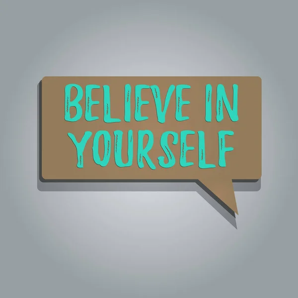 Handwriting text Believe In Yourself. Concept meaning common piece of advice that you can do everything Rectangular shape Solid color Halftone Blank Speech Bubble with Shadow. — Stock Photo, Image