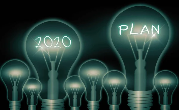 2020 년 계획을 소개하는 글쓰기. 사업 사진을 보여 주는 당신의 목표와 현재 혹은 2020 년에 대한 계획을 세우는 모습. — 스톡 사진