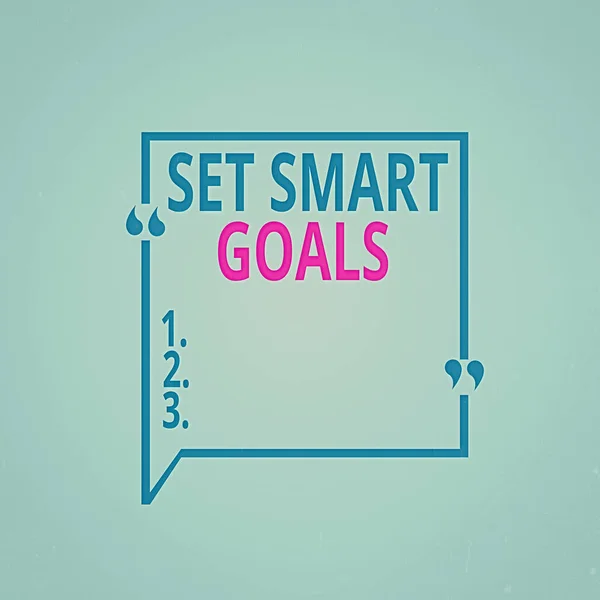 Schrijfbriefje met Set Smart Goals. Zakelijke foto presentatie geven criteria om te begeleiden bij de vaststelling van de doelstellingen Square Border Outline met Bubble Offerte Mark Punctuation. — Stockfoto