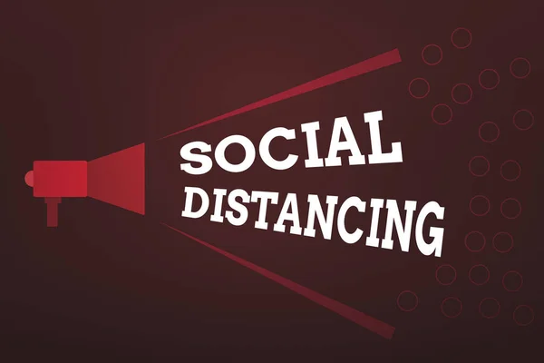 Текст для написания слов Social Distancing. Бизнес-концепция для степени принятия общего взаимодействия физических лиц Megaphone Extending Loudness and Volume Range for Public Announcement . — стоковое фото