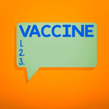 Conceptual hand writing showing Vaccine. Business photo showcasing preparation of killed microorganisms or living attenuated organisms Speech Bubble in Solid Color Circular Text Space with Tail. clipart